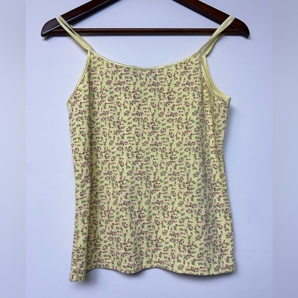 VTG Y2K Montan Blues Top blouse L Ditsy Floral Tank Yellow multicolor Baby Doll - Picture 4 of 9
